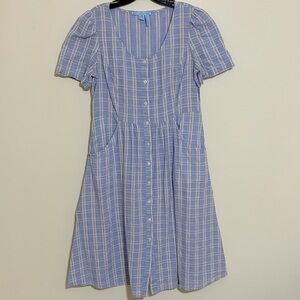 GUC Draper James Blue & White Plaid Button-Down Dress size 12